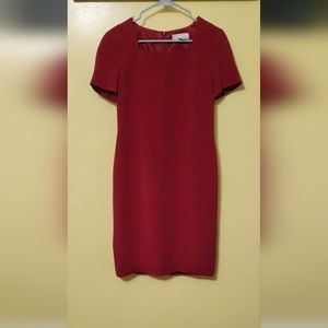 Shomi Petites red 100% silk midi dress. Zip back. Slit back. Size 8P